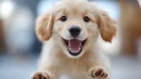 Adorable golden retriever puppy with happy expression and tongue out, perfect for pet care, veterinary services, and family lifestyle content.