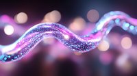 Glowing wavy line with sparkles and bokeh effects in pink and blue colors against dark background creates magical abstract composition.