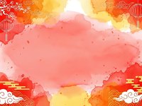 Chinese New Year watercolor background with red lanterns, golden clouds and traditional ornaments for festive celebration design.