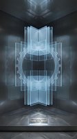 Symmetrical glass panels with gear mechanism in dark industrial space, representing institutional ethics, compliance, transparency and rigor concepts.