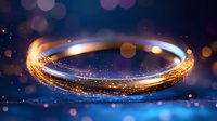 Magical glowing ring with sparkles and light trails on dark background with bokeh effect creates mystical atmosphere for fantasy designs.