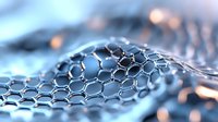 Molecular hexagonal structure of graphene or carbon nanotubes in blue metallic tones with selective focus and bokeh effect, scientific nanotechnology concept.