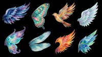 Colorful bird and butterfly wings isolated on transparent background, ready for t-shirt design, clipart, stickers, sublimation, print-on-demand products and digital crafts.