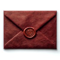 Elegant burgundy envelope sealed with red wax stamp featuring heart design for romantic correspondence and special occasions.