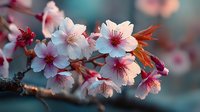 Cherry blossom branch with delicate pink and white flowers blooming in spring sunlight, soft bokeh background for nature and seasonal design projects.