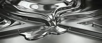 Liquid metal or chrome flowing and merging together in abstract patterns, creating a dynamic, reflective surface with smooth waves and glossy textures for design and advertising.