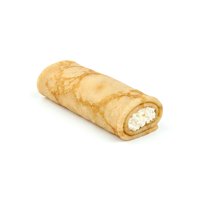 Crispy crepe roll filled with white cream cheese isolated on white background, ready for food packaging, menu design, and culinary marketing materials.