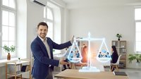 Professional businessman presenting holographic house model in modern office workspace showcasing real estate technology and digital property solutions.