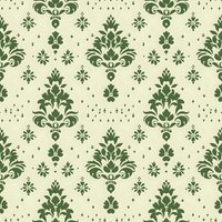 Elegant damask pattern in deep green and cream colors creates seamless Victorian style wallpaper design with ornate floral motifs and decorative elements.