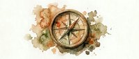 Vintage compass with watercolor splashes in warm earth tones, ideal for travel, adventure, navigation, and exploration themed designs and projects.
