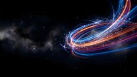 Abstract energy waves flowing through cosmic space with glowing light trails and particle effects against starry background for futuristic designs.