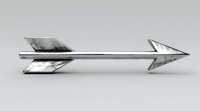 Metallic silver arrow with weathered texture isolated on light gray background, featuring sleek shaft and detailed feather fletching design. Suitable for direction concepts.