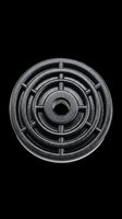 Black metal weight plate with concentric circular grooves and center hole, isolated on transparent background, ready for fitness design, t-shirt graphics, and print-on-demand products.