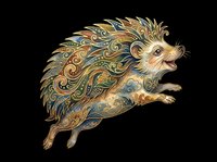 Ornate hedgehog with intricate gold and teal patterned quills, isolated on transparent background. Ready for t-shirt designs, clipart, stickers, sublimation, and print-on-demand products.