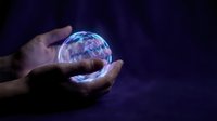 Hand holding glowing blue energy sphere with digital network pattern, representing technology, innovation, and global connectivity for business concepts.