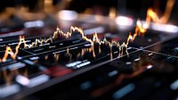 Glowing stock market charts showing financial data with rising trend lines on digital display, ideal for business and investment concepts.
