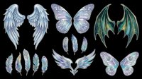 Fairy wings collection isolated on transparent background, ready for t-shirt design, clipart, stickers, sublimation and print-on-demand projects. Multiple wing styles included.