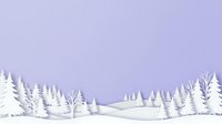 Winter landscape with snow-covered evergreen trees and rolling hills against soft purple sky, suitable for seasonal backgrounds and holiday designs.