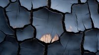 Dramatic cracked surface pattern with dark blue paint peeling and revealing light underneath, creating abstract geometric shapes and textures.