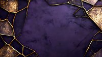 Dark purple marble texture with gold kintsugi cracks forming elegant frame border on black background, luxury abstract design pattern for decorative art.