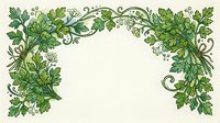 Ornamental green foliage frame with decorative botanical leaves and scrolling vines on cream background, isolated design element suitable for invitations, cards, and print projects.