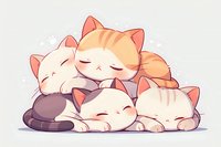 Adorable pile of sleeping kittens cuddling together in soft pastel colors on isolated white background for cute animal designs and nursery decor.