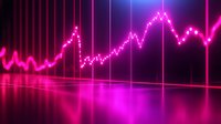 Glowing pink neon stock market graph with reflection shows financial data analysis chart on dark background for business and trading visualization.