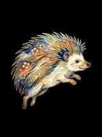Watercolor hedgehog with Japanese art style floral and wave patterns, isolated on transparent background, ready for stickers, t-shirt design, and print on demand.
