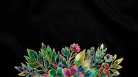 Colorful floral bouquet with glowing golden outlines on black background, featuring vibrant watercolor-style flowers and lush green leaves.