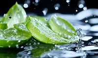 Fresh lime slices with water drops and splashes on dark background, macro shot with selective focus. Dynamic food photography for beverage ads.