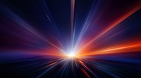 Dramatic light burst with red and blue rays radiating from bright center point against dark background creates dynamic perspective and motion effect.