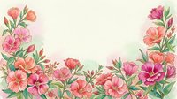 Watercolor floral border with pink and coral blooms, green leaves on soft cream background, perfect for cards, invitations, and seasonal designs.