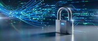 Digital security padlock with glowing circuit board connections representing cybersecurity and data protection in modern technology networks.