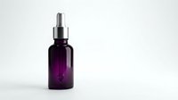 Purple glass dropper bottle with silver cap on white background for skincare cosmetic product packaging design.