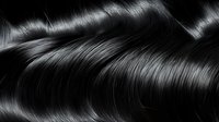 Luxurious black hair texture with silky smooth waves and natural shine creating flowing pattern on dark background, closeup macro shot for hair care and beauty industry.