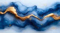 Abstract navy blue and gold marble watercolor background with flowing waves and sparkles, luxury fluid art texture for modern wall decor and design projects.