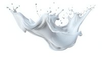 Dynamic white milk splash with flowing droplets and crown formation isolated on transparent background for dairy advertising and beverage marketing campaigns.