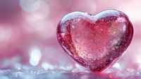 Crystal clear heart shape with sparkling bubbles on romantic pink bokeh background for Valentine's Day love romance wedding anniversary greeting cards.