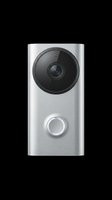 Silver smart video doorbell with round black camera lens and illuminated circular button, isolated on transparent background, ready for clipart, print-on-demand, sublimation, and design projects.