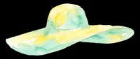 Watercolor sun hat in soft yellow and mint green tones, isolated on transparent background. Ready for t-shirt designs, clipart, stickers, print-on-demand products, and sublimation projects.