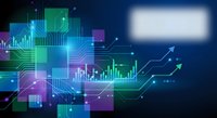 Digital technology background with glowing circuit patterns, data visualization charts and futuristic interface elements for business presentations.