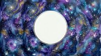 Cosmic space background with white circle frame for text or logo placement. Starry galaxy nebula with purple blue colors for astronomy designs.
