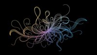 Abstract flowing ribbons with gradient colors creating elegant swirls and curves on black background for modern graphic design and digital art projects.