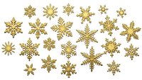 Golden snowflakes collection isolated on transparent background for Christmas holiday decorations, winter crafts, greeting cards and festive design projects.