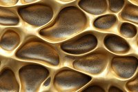Extreme close-up of organic honeycomb-like structure showing golden cellular pattern with textured surfaces and natural geometric shapes in brown and amber tones.