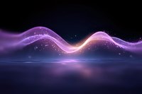 Glowing purple and pink wave with sparkles floating over reflective surface against dark background creates magical atmospheric effect.