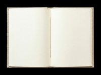 Open blank notebook with cream pages and beige linen cover, isolated on transparent background. Ready for clipart, print-on-demand, sublimation, t-shirt design, and sticker applications.