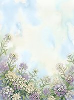 Watercolor floral border with purple and white flowers on soft pastel background for spring wedding invitations and romantic greeting cards.