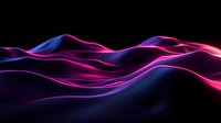 Glowing neon waves with pink and blue light effects on black background create dynamic abstract landscape pattern for modern technology designs and backgrounds.