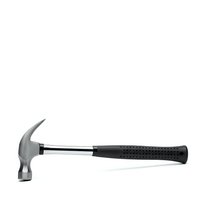 Professional claw hammer with black textured grip handle isolated on white background for construction and carpentry projects.
